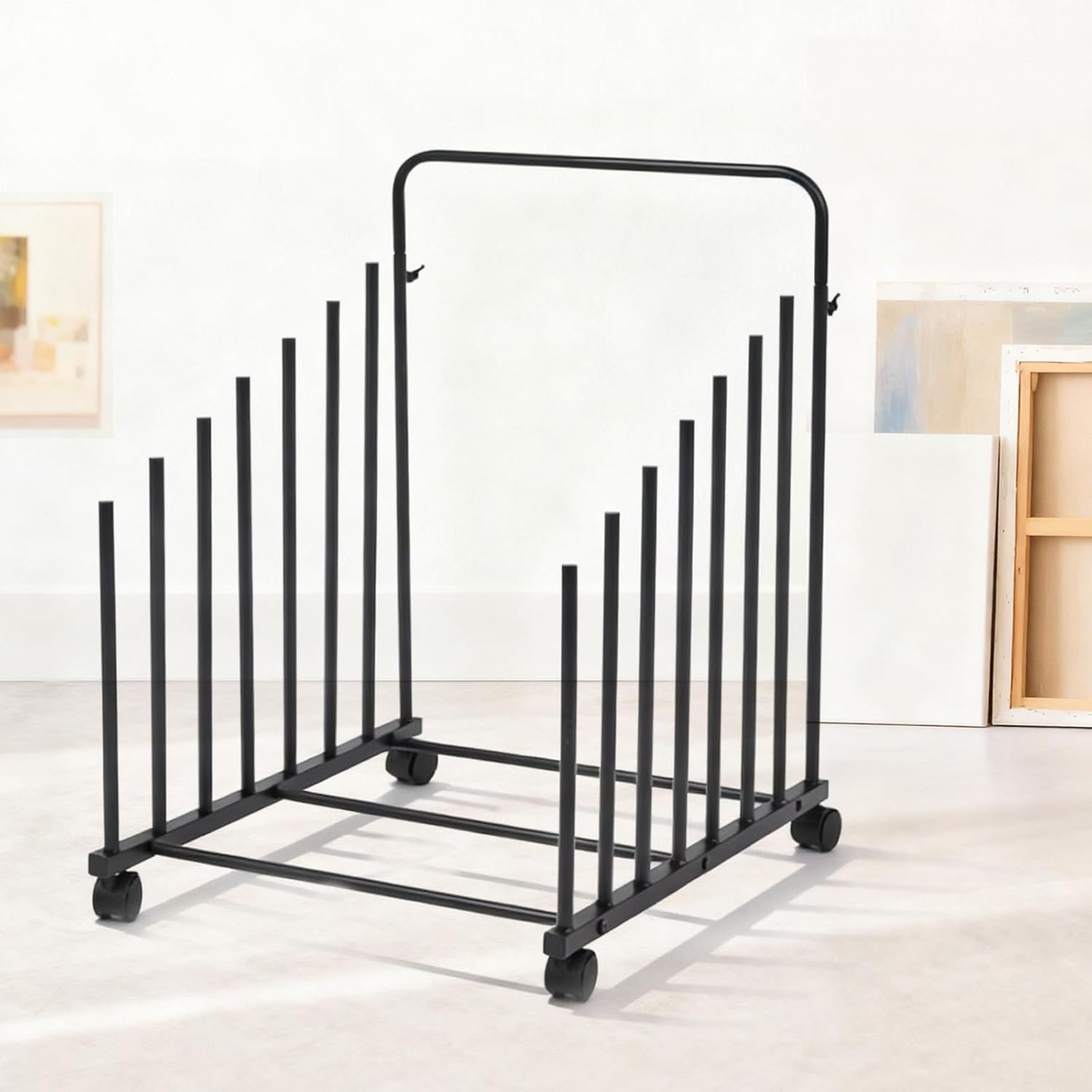 Art Storage Rack with Caster Wheels, Art Drying Rack, Metal Canvas Storage, Painting Rack, Canvas Organizer, Drying Rack for Studios, Artworks, Gallery, Perfect Art Rack for Display of Canvas