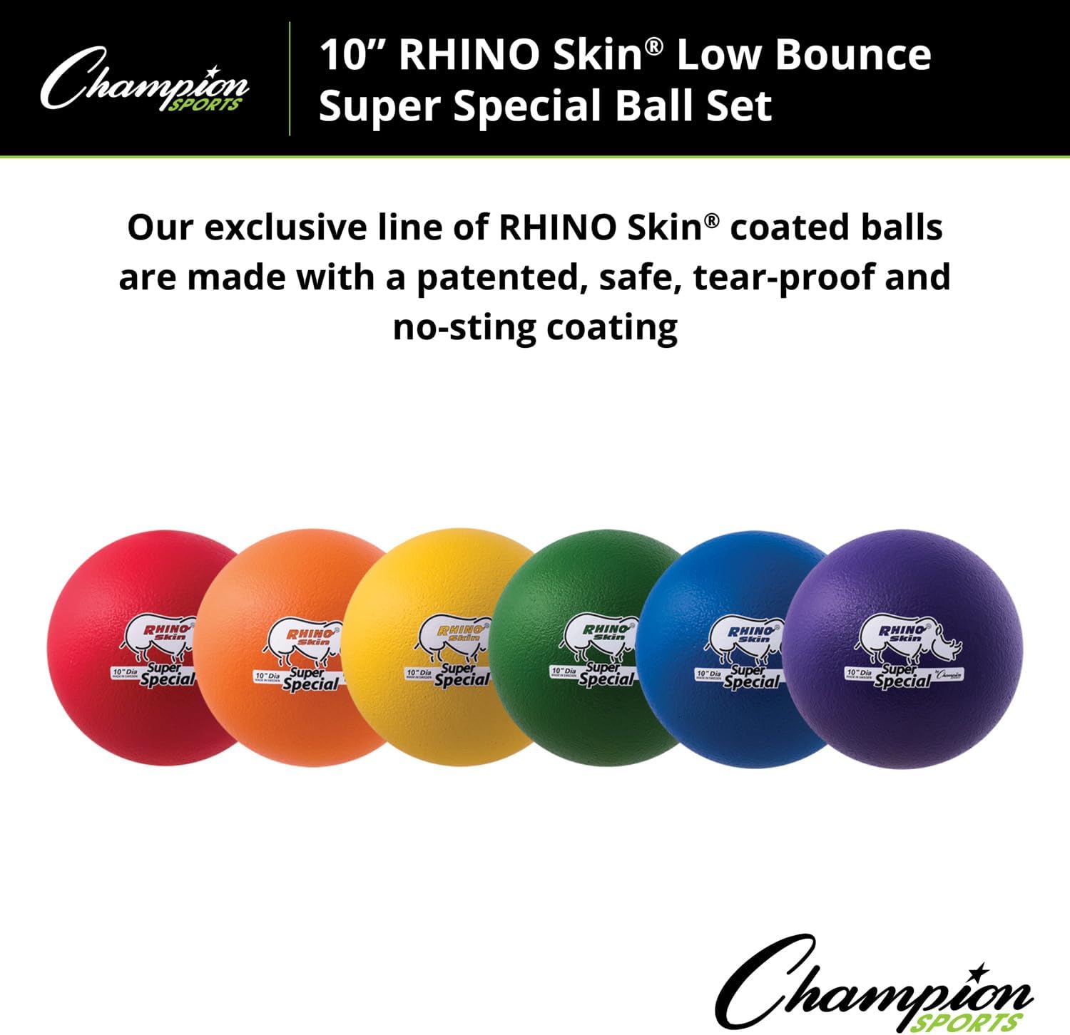 Champion Sports Rhino Skin Play Balls – Durable Foam Balls High or Low Bounce for Gym, Playground, Indoor/Outdoor Use, 10"
