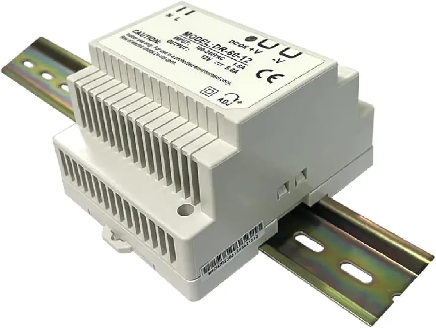 DR-60-12 DIN Rail Power Supply, 12V 5A 60W Switching Transformer, 100-240VAC Input, Compact Design for Industrial Control (DR-60-5)