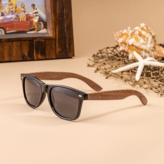 Woodies 6-Pack Walnut Wood Sunglasses with Black Polarized Lenses