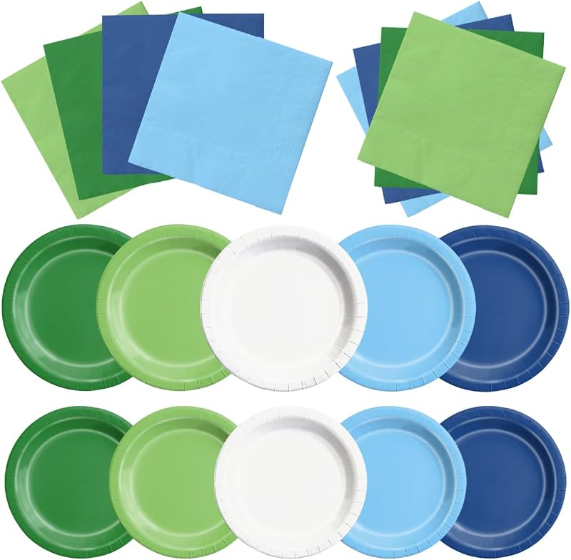 CMUSKO Golf Party Decorations - 60Pcs Blue Green Plates & Napkins Set Hole in One Golf Themed Tableware for Birthday,Baby Shower