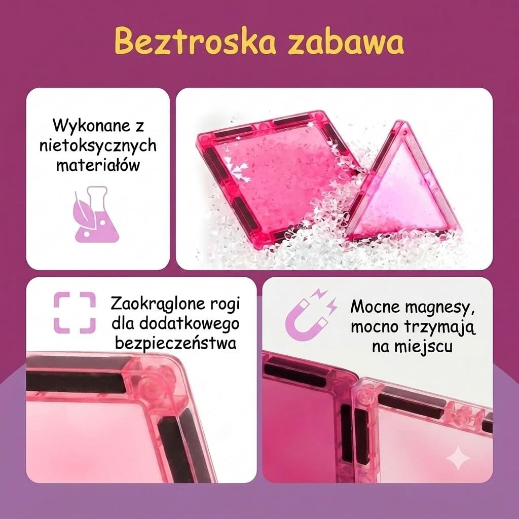 Olvy Klocki Magnetyczne Montessori 80 Elementów Księżniczka – Zabawka Edukacyjna dla Dzieci od 3 Lat – Magnetic Tiles