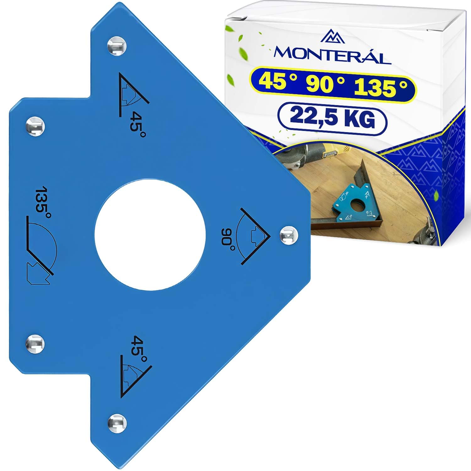 1 Pieza Escuadra Magnetica para Soldar con Fuerza de Tracción de 22,5 kg - Iman Soldar Permiten Ajustar con Precisión Ángulos de 45° 90° 135° - Garantía de 10 Años - MONTERAL