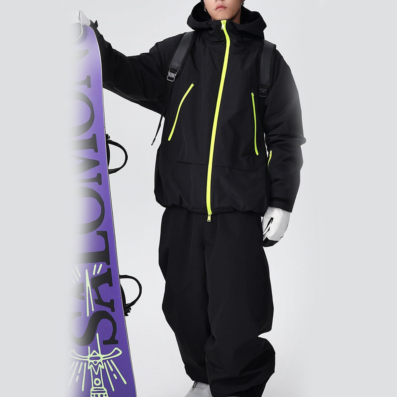 Męski Wodoodporny Komplet Narciarski, Kurtka I Spodnie Śnieżne, Luźny, Ocieplany Strój Snowboardowy