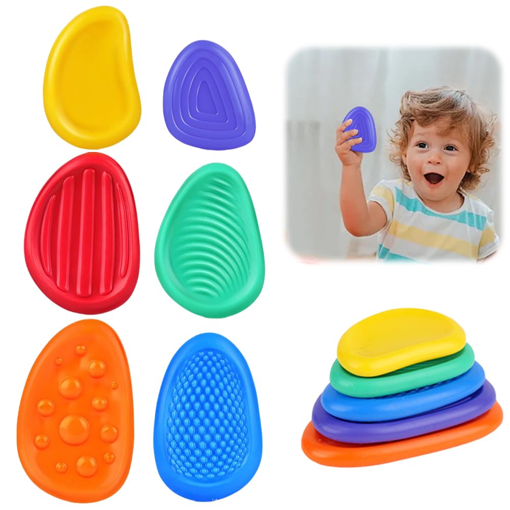 Sensory Stone for Kids, 2024 New 6 Pack Textured Soft Worry Stone, for Special Needs,Fidget Stress Toys for Anxiety Relief,Stress Calming Toys for Kids,Adults (6PCS)