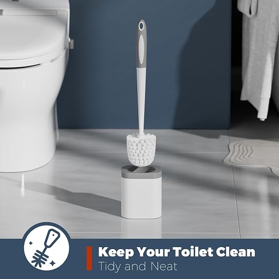Toilet Brush and Holder Set, Space Saving, White, 1 Pack