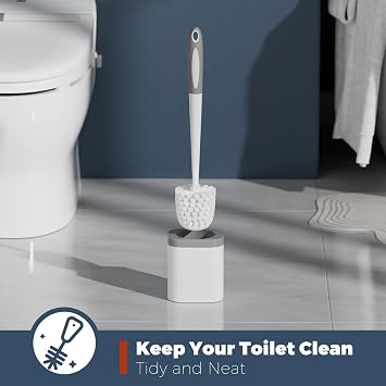 Toilet Brush and Holder Set, Space Saving, White, 1 Pack
