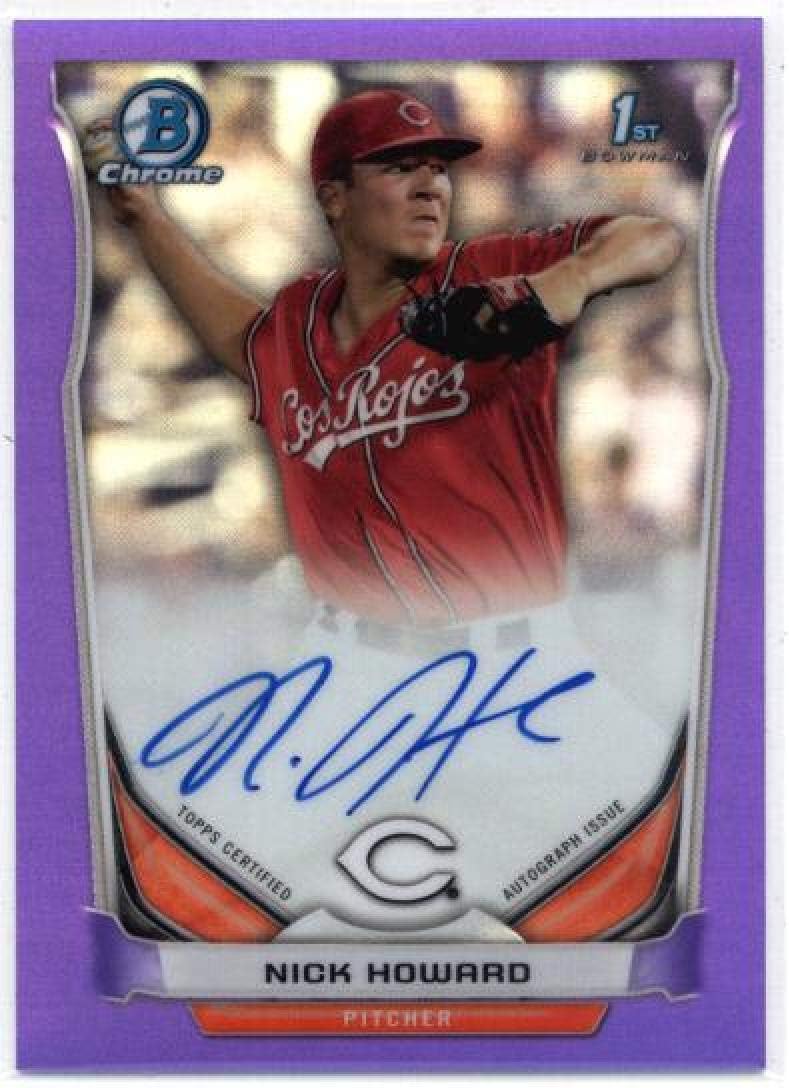 2014 Bowman Draft Chrome Autograph Purple Refractor #BCA-NH Nick Howard Reds MLB Baseball Card (Autographed) /10 NM-MT
