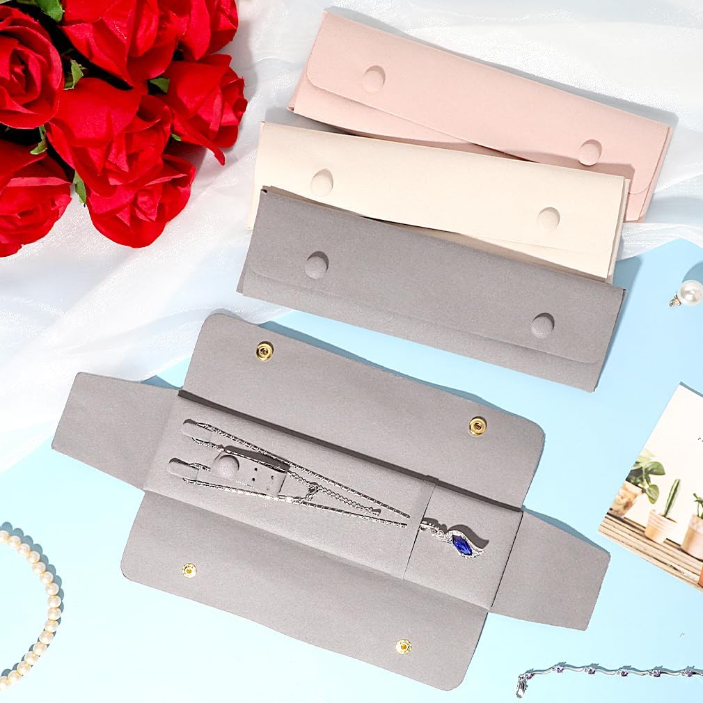 iSuperb Long Chain Box Earring Necklace Pendant Box Case Pouch Portable Lightweight Ring Case Jewelry Box Gift Box for Women Mother's Day Anniversary Birthday Gift (Gray) image 4