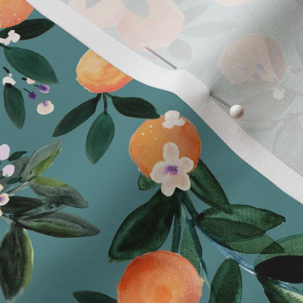 Spoonflower Fabric - Oranges Orange Peach Peaches Teal Fruit Citrus Summer Blue Green Printed on Petal Signature Cotton Fabric by The Yard - Sewing Quilting Apparel Crafts Decor