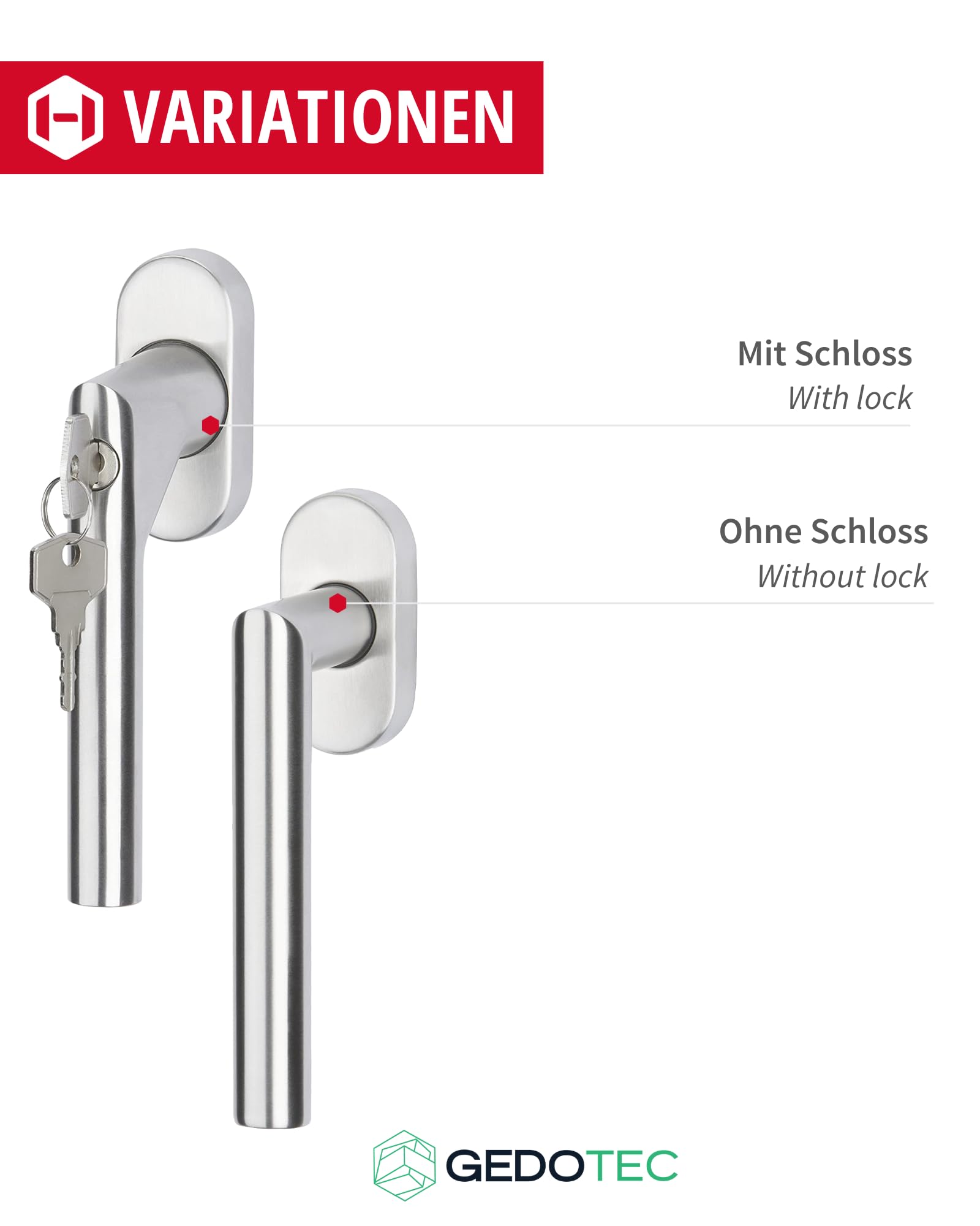 Gedotec 5 Stück Fenstergriffe Edelstahl matt gebürstet - Drehkipp-Rasterolive ohne Schließzylinder - Fensterolive 4-fach Kugelrasterung, Design Fensterbeschläge für Fenster & Terrassentüren