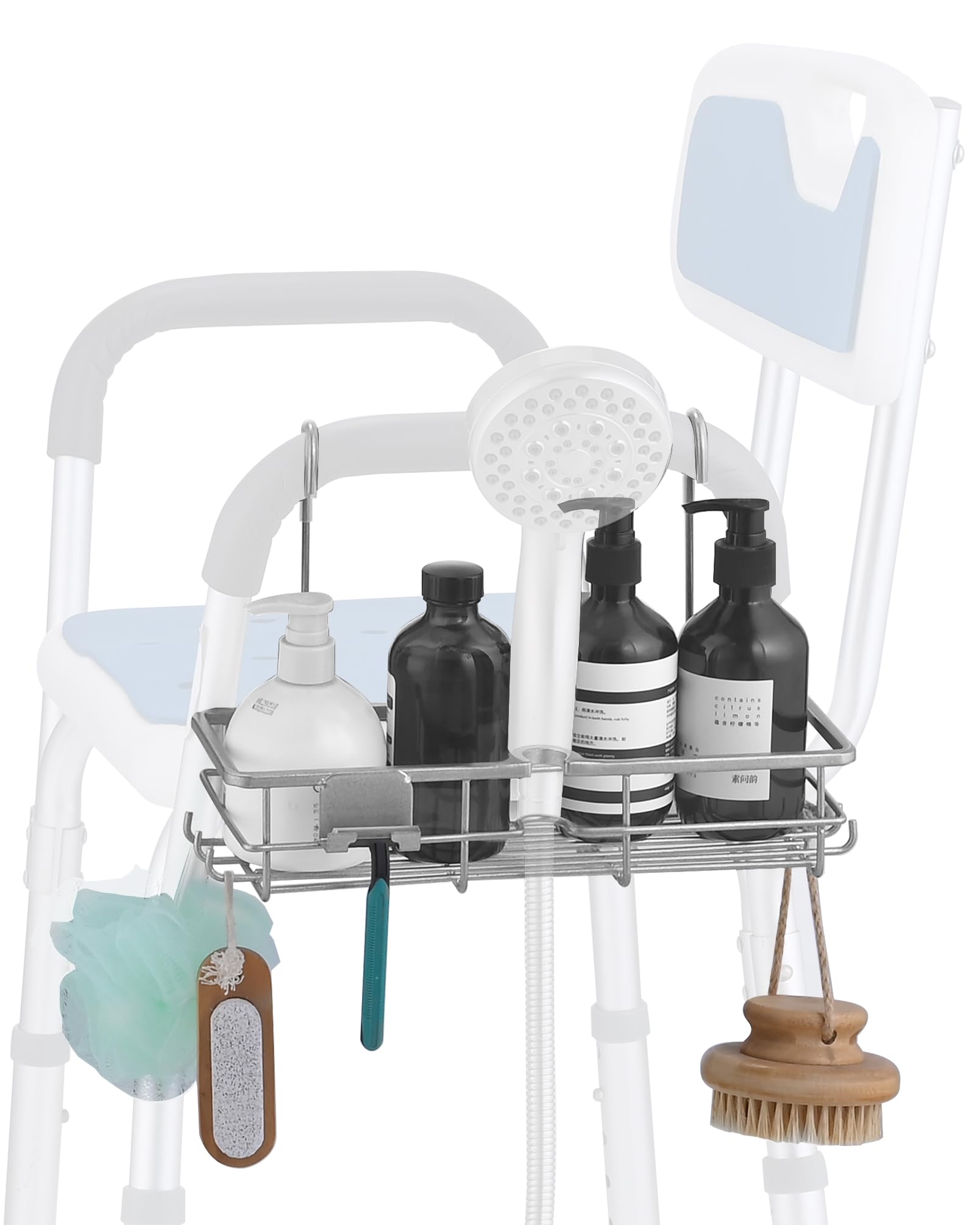 OrgCreator Rustproof Hanging Shower Caddy for Shower Chair Stainless Steel Bathroom Basket for Bath Chair Bench Showers Caddy