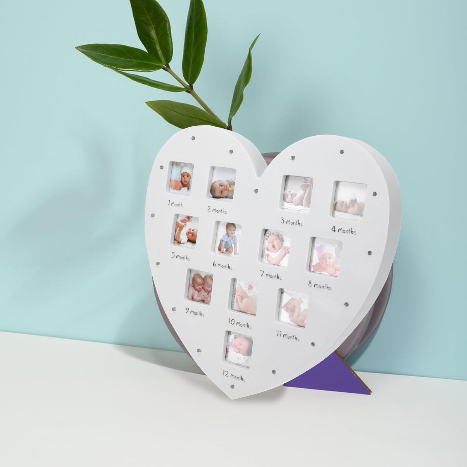 Hemobllo Marco de Fotos para Ñiño de 12 Meses con Luz Diseño Corazón 335X32 CM Adorno para Colgar en Pared o Mesa Registro de Crecimiento Infantil Marco Decorativo para