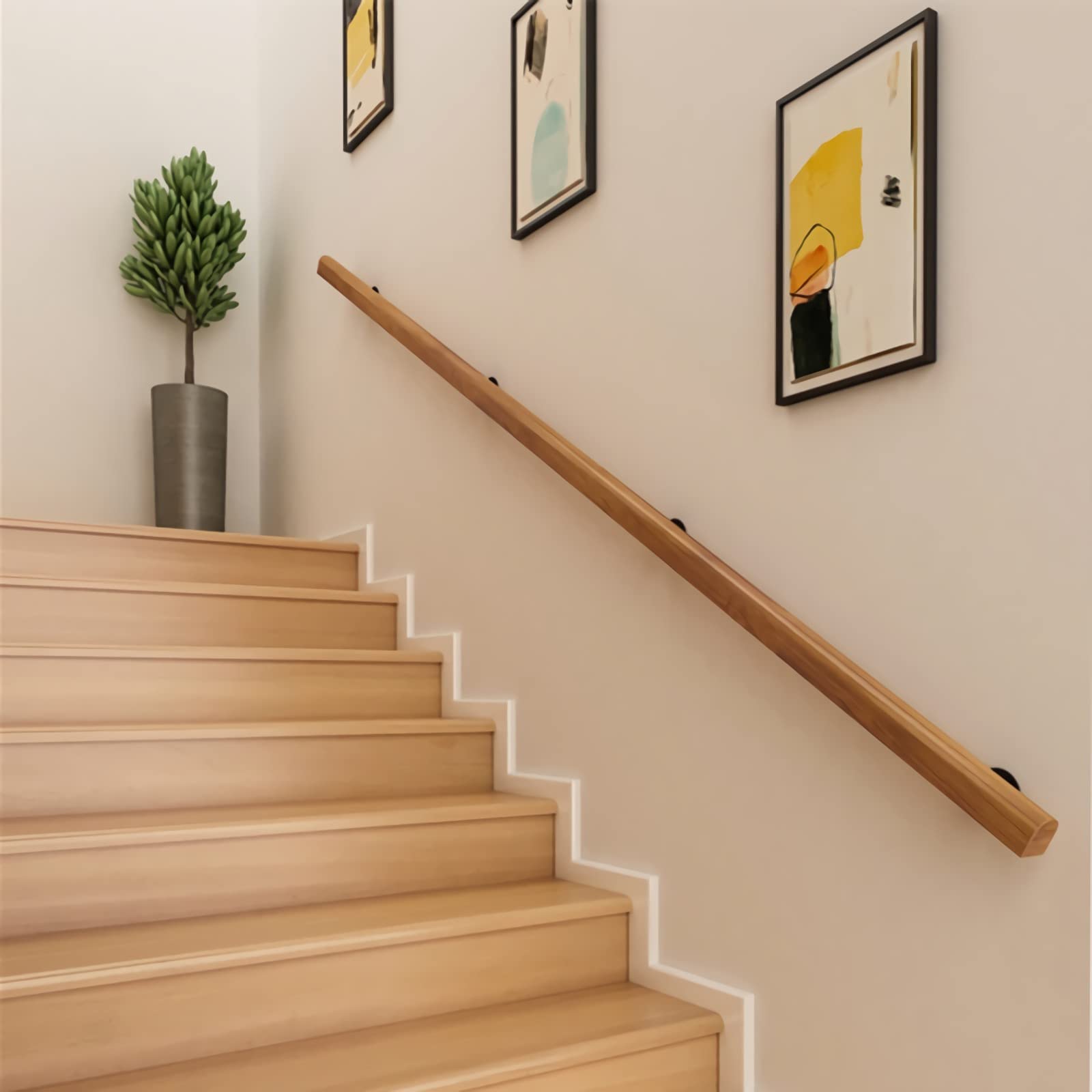 LWJSOCP Stair Handrail Indoor Outdoor Wooden Staircase Hand Rail Natural Pine Wall Mounted Non-Slip Stairs Railing Handrails with Brackets Set for Elderly Disabled Children, 50~600cm