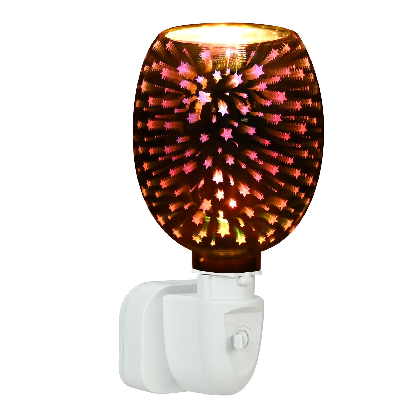 Electric Wax Burner - 3D Fireworks & Star Pattern with Multi-Color LED Effects, Electric Wax Melt Burner with Glass Dish for Home Office Spa, Aroma Fragrance Lamp with UK 3-Pin Plug 120V/220V