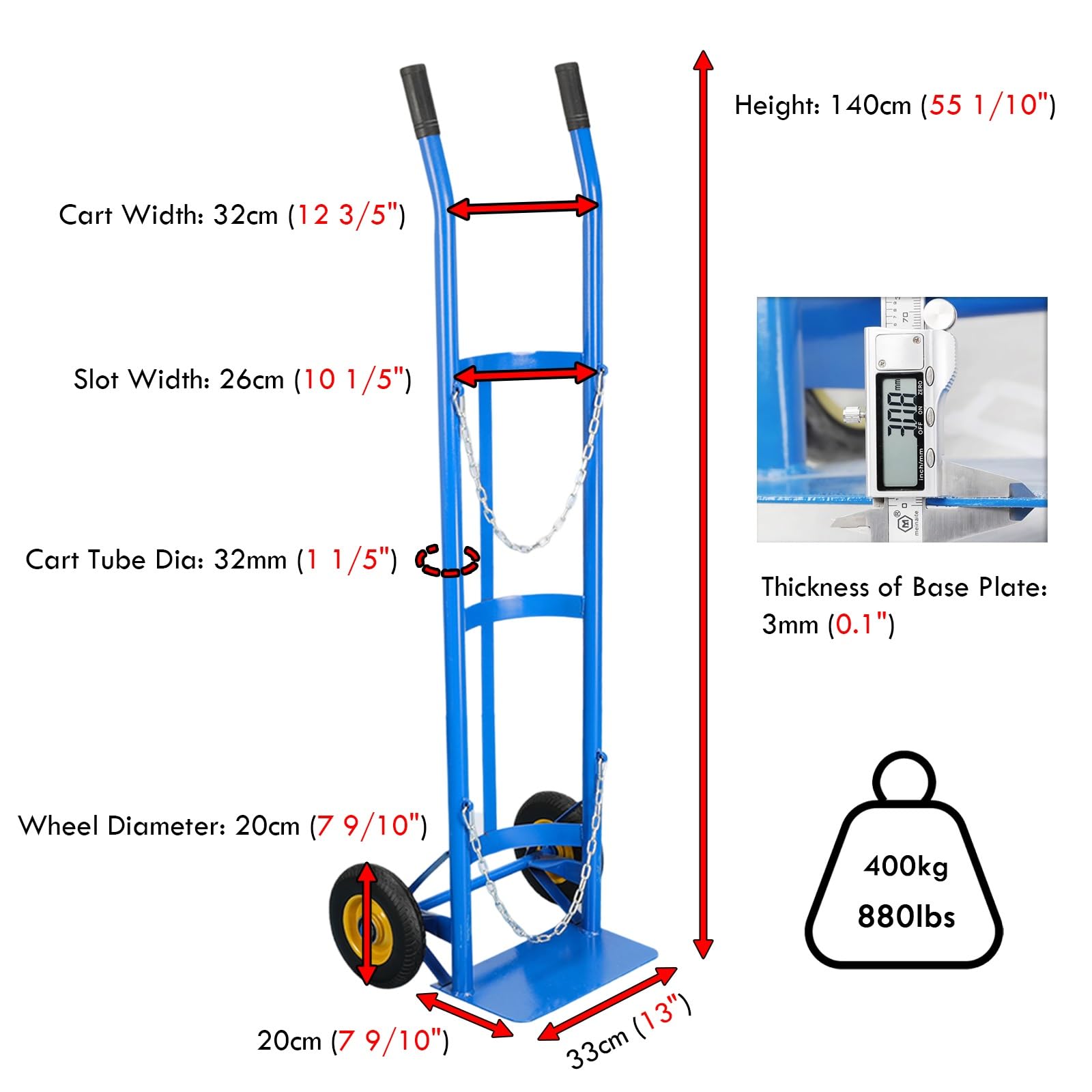 Carro para Botellas de Gas, Carro pequeño for Cilindros de Gas for Laboratorio, Escuela y Taller, Soporte Resistente for oxígeno con Cadena Seguridad Tanques nitrógeno acetileno