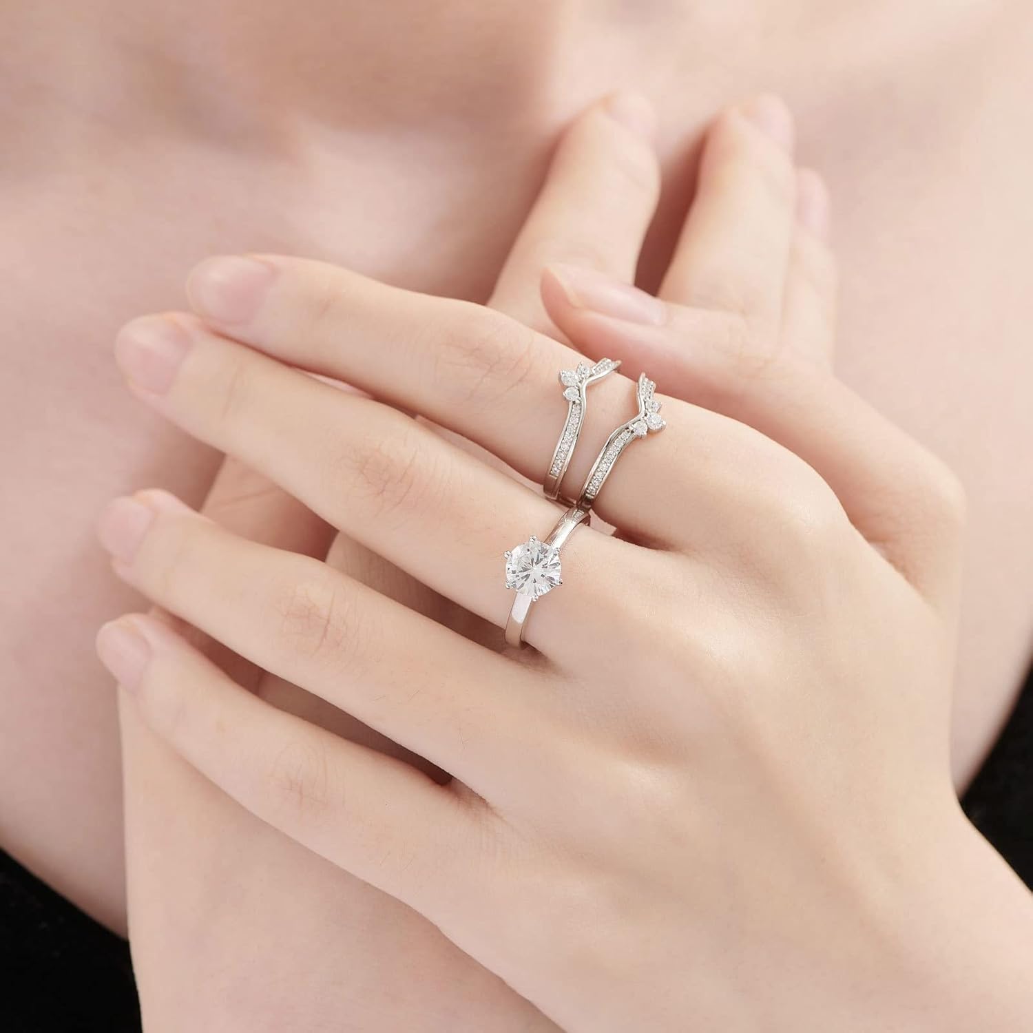 SHELOVES Crown Wedding Ring Guard Enhancers Round Cubic Zirconia 925 Sterling Silver Stack Wrap for Women 5-12 - Image 7