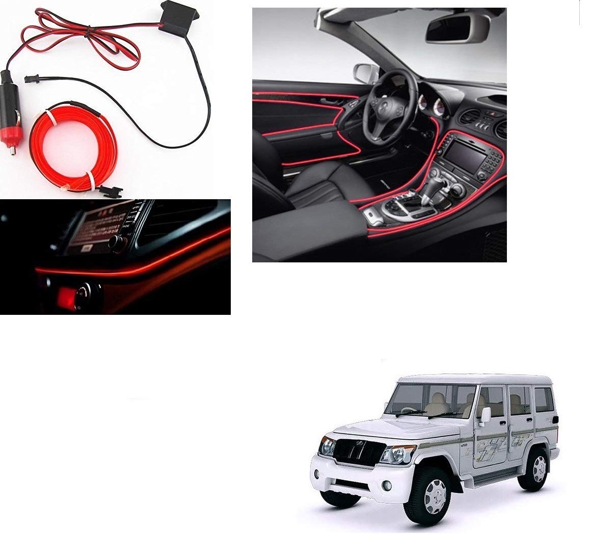 Kozdiko Red Color 12V 5Mtrs Roll Cold Light Car Socket Strip Neon Lamp Mood Creator Decor InteriorLighting for Mahindra Bolero XL