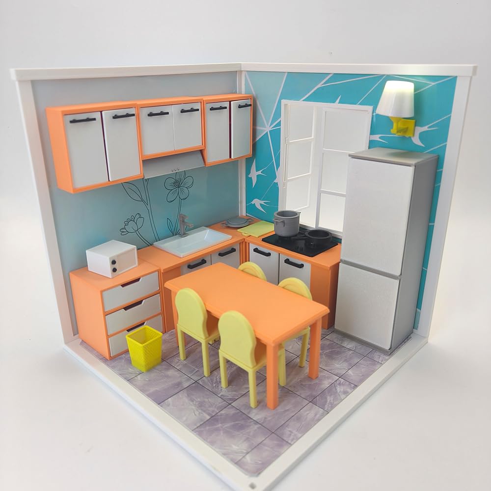 LYTP121004 1/12 wiosna pocałunek chwile wiosna kuchnia druk 3D DIY miniaturowe sceny domek dla lalek kreatywne dekoracje pulpit scenariusze mini modele 30 cm BJD OB lalka