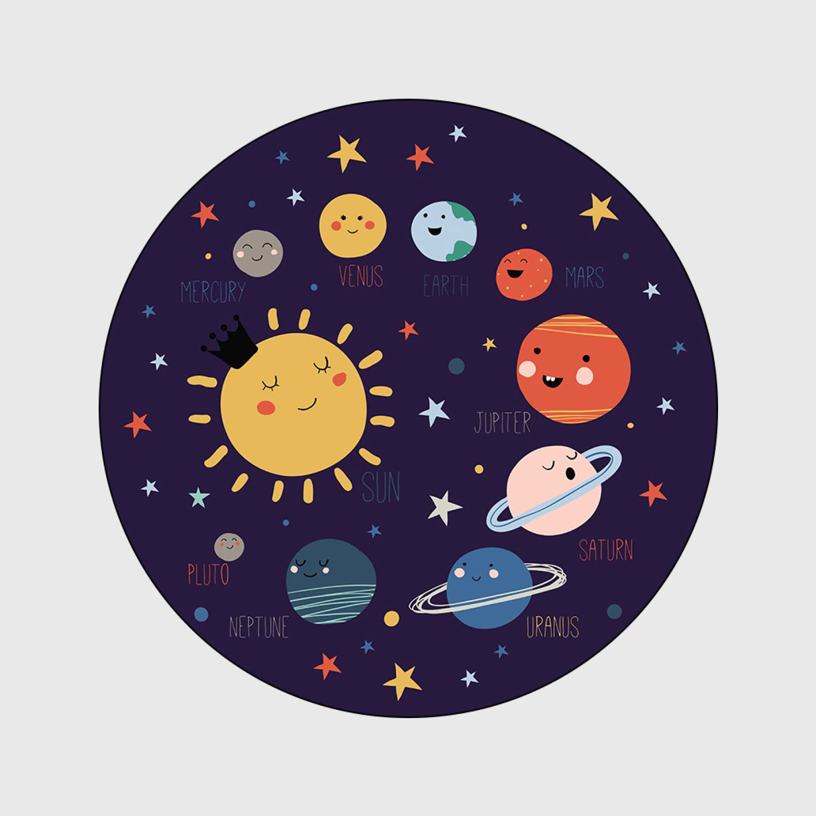 Okrągły dywanik do wnętrz i na zewnątrz kreskówka kosmiczna planeta ciemnoniebieski Antypoślizgowe okrągłe dywany do sypialni Salon Kids Room Nursery Decor ø 80 cm