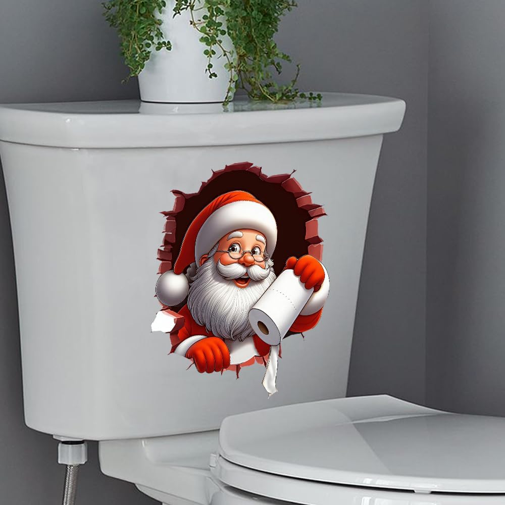 Christmas Toilet Sticker Santa Claus Reindeer Elf Toilet Seat Cover Decal Waterproof Christmas Crack Toilet Seat Lid Decal Snowman Elk Washroom Decoration (Santa Claus) image 5