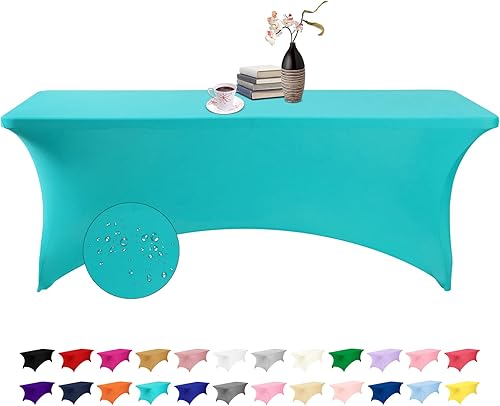 Miniatura 198 de Paquete de 2 manteles rectangulares impermeables de elastano, 6 pies, color negro, elástico, resistente a las manchas, para todas las estaciones