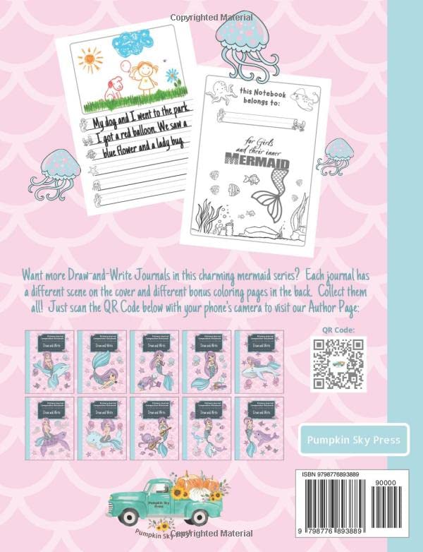 Miniatura 2 de Primary Journal Composition Notebook for Girls Mermaid Themed Draw and Write Journal for Kids k-2, Dotted Midline Notebook for Primary Handwriting