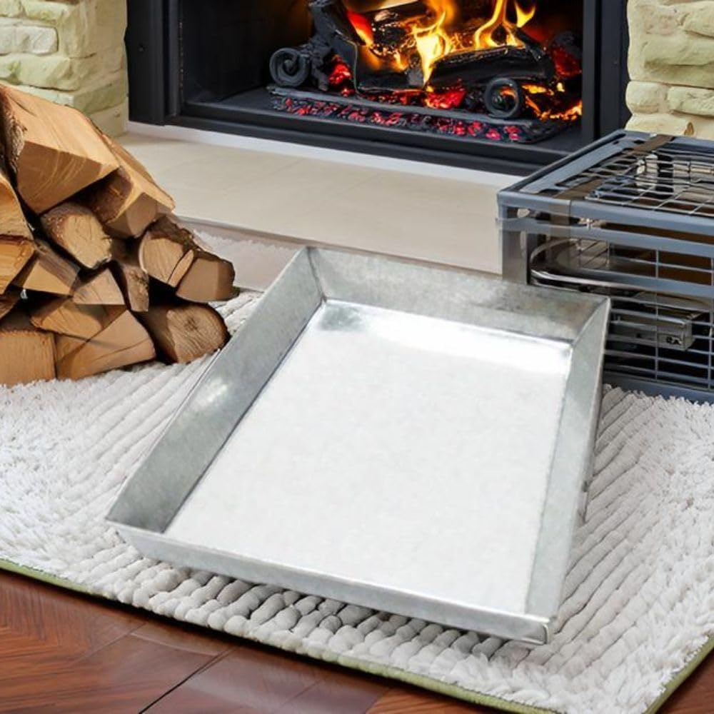 Fireplace Tray Adjustable Ash Pan 17" Fireplace Grate Rectangle Galvanized Steel Ember Holder Durable Ash Tray for Easy Cleanup 17 D X 14.25 W X 2 H Inches