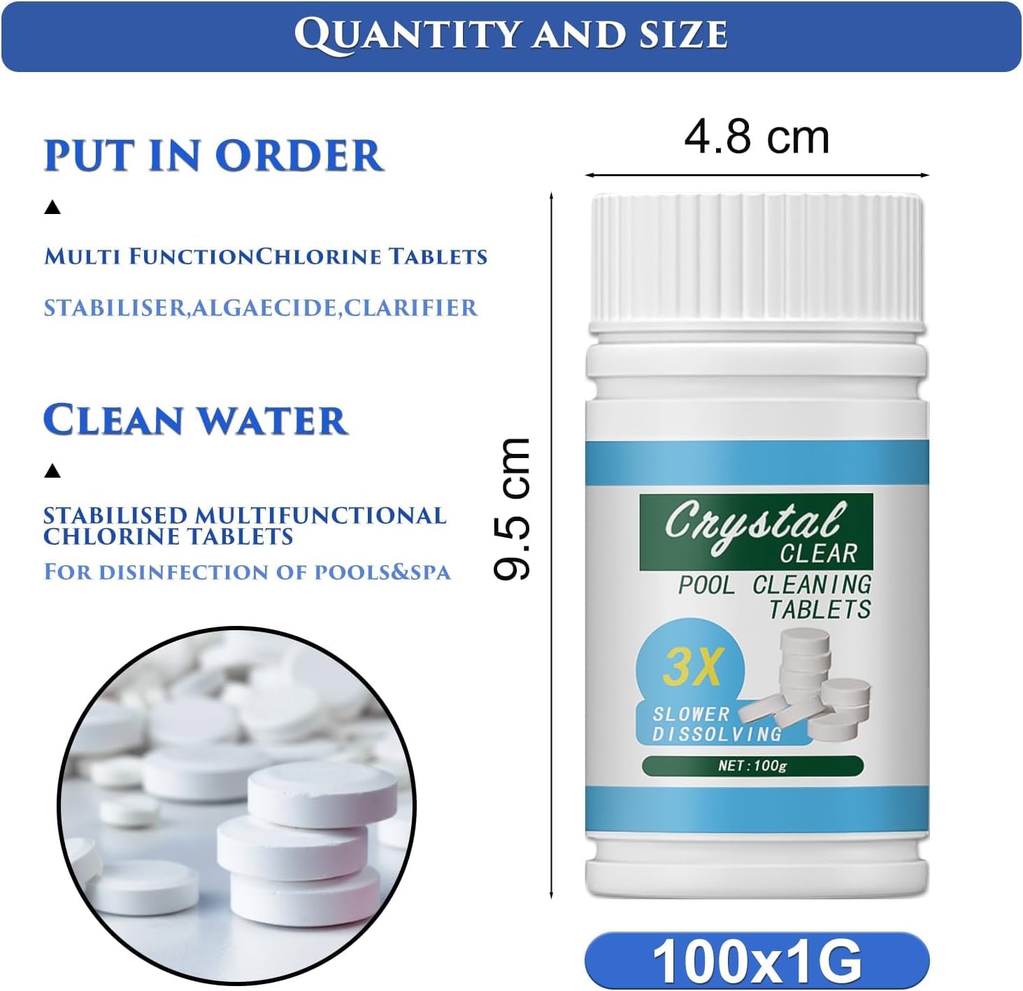 Pool Cleaning Tablet, Reinigungstabletten für Pool 100pcs, Pool Cleaning Tablets, Pool Reinigungstabletten, Sprudeltabletten zur für sauberes und hygienisches Poolwasser (100pcs-a)