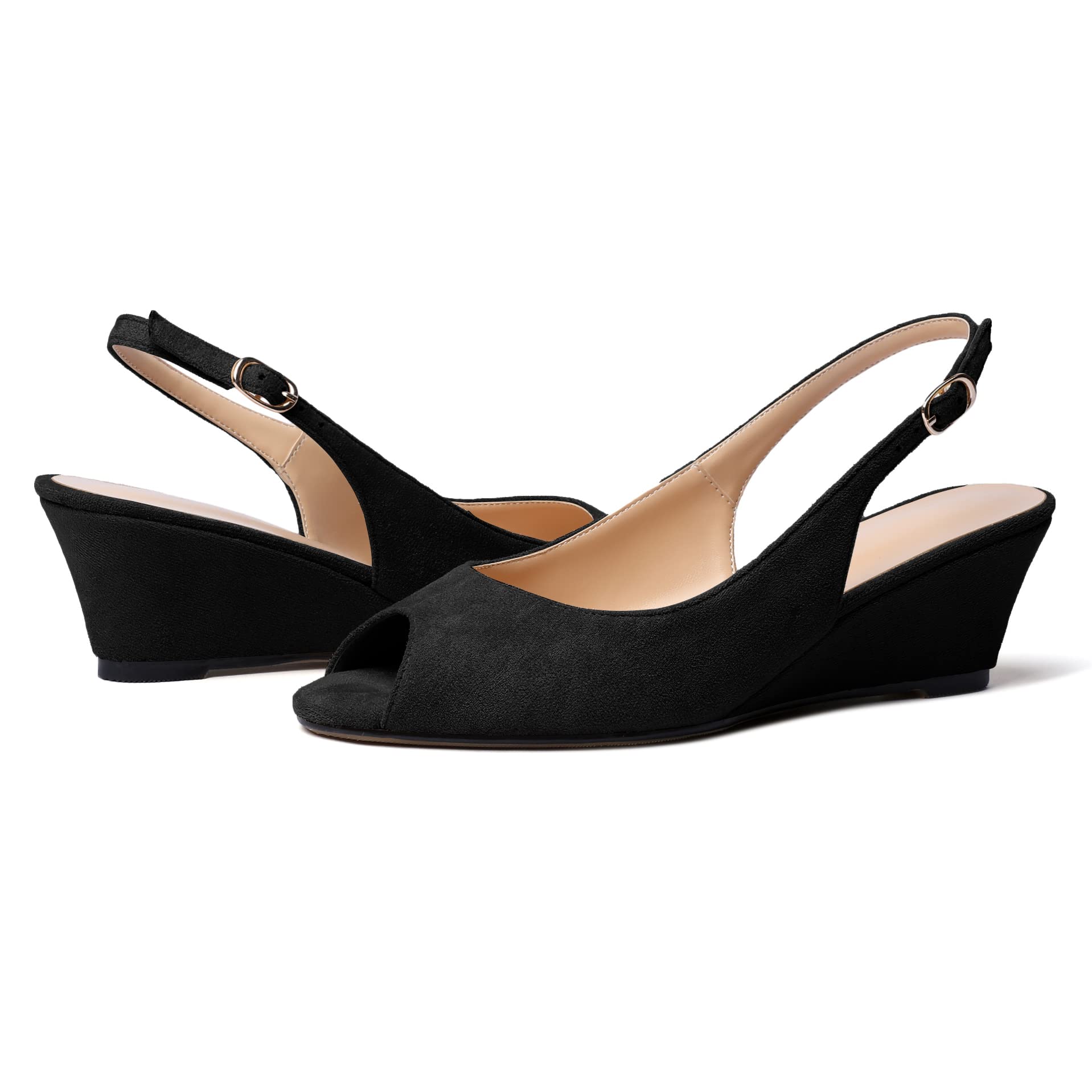 Elashe Damen Pumps Keilabsatz Peeptoe Mid Heels Slingback Bequeme Abendschuhe