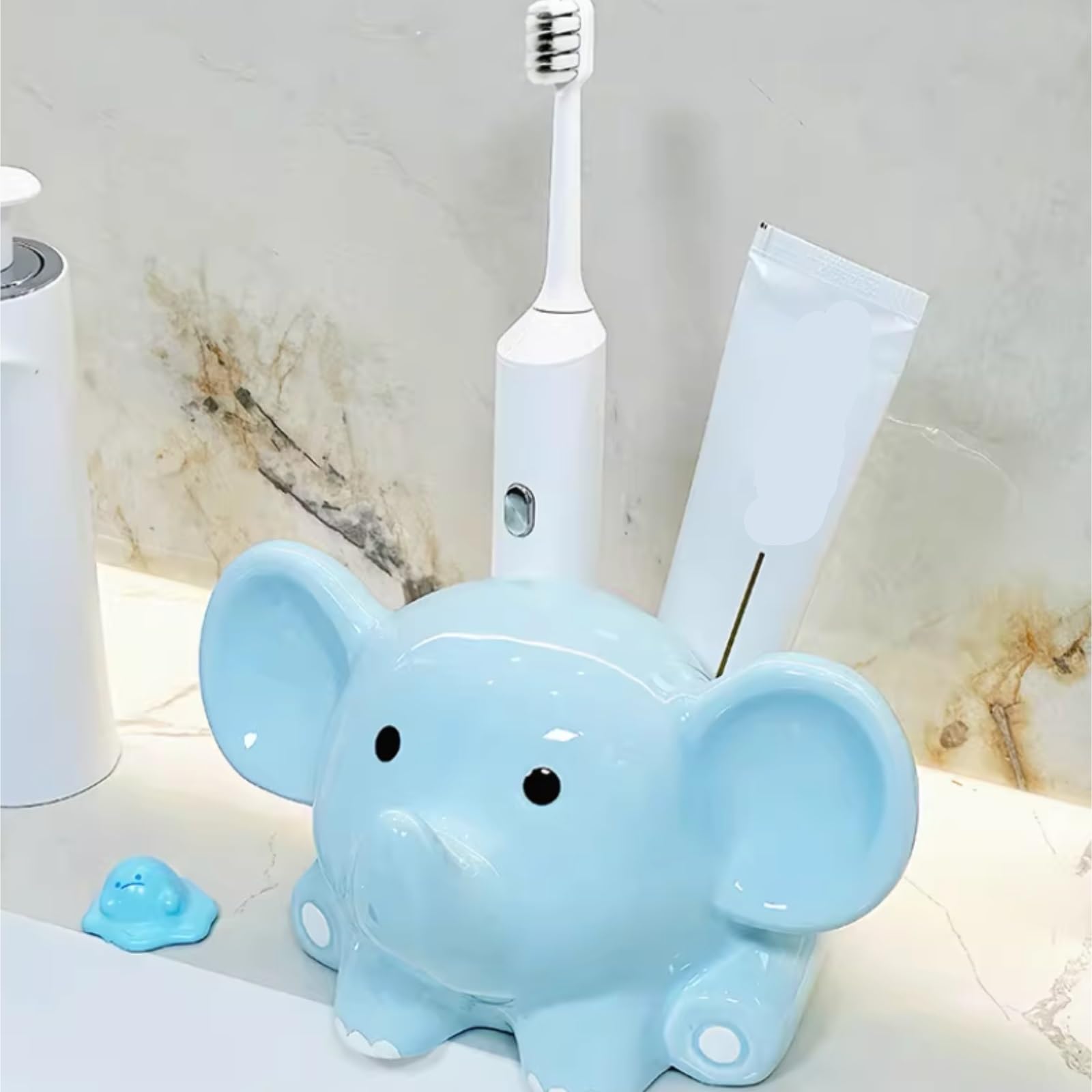 Porta Cepillo Dientes Baño Organizador del Tenedor Cepillo De Dientes La Forma Elefante Cerámica Fácil Limpiar For El Cuarto Baño Hogar Y Cocina
