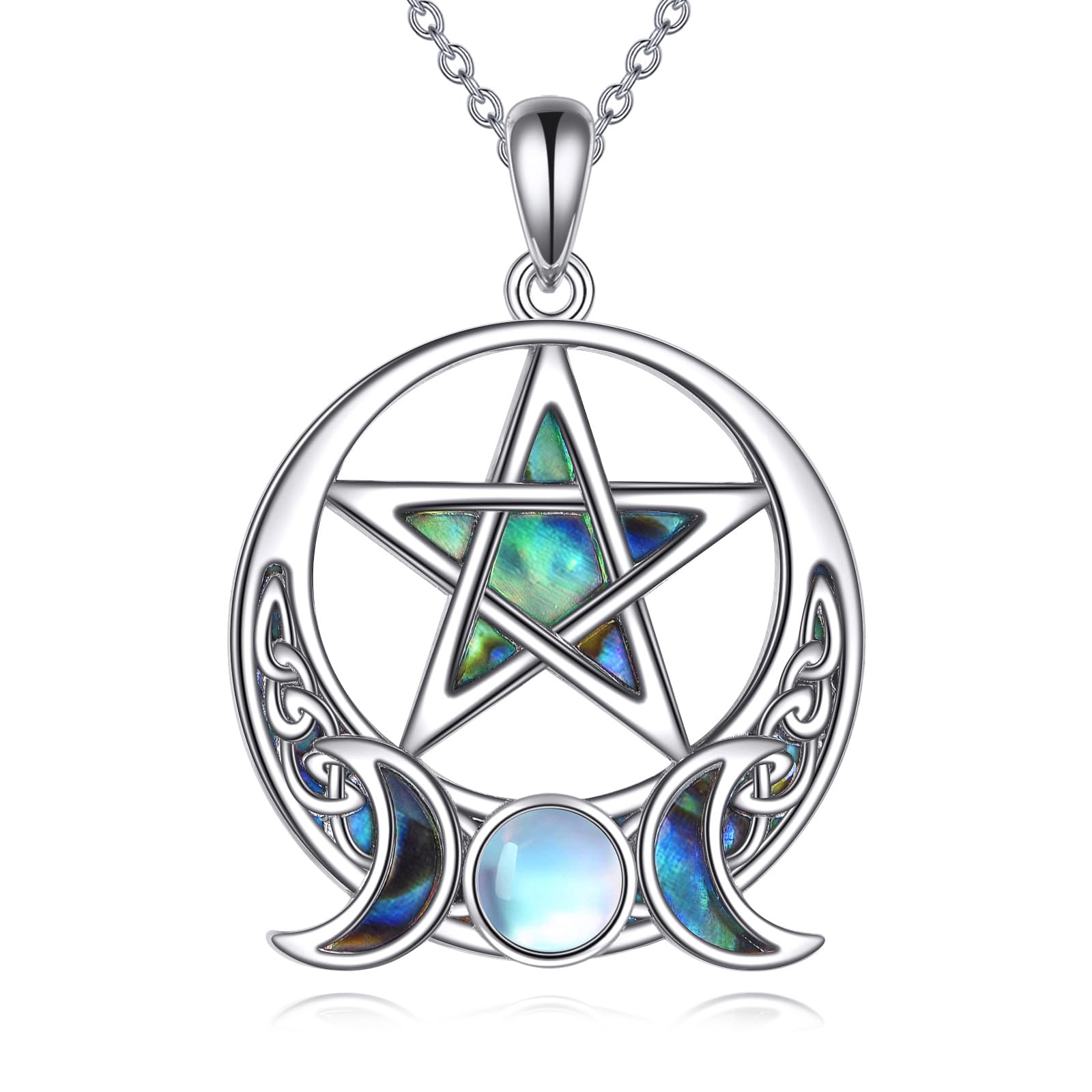 YAFEINI Pentagramm Kette Damen Sterne und Mond Halskette 925 Silber Hecate Anhänger Spirituell Amulett Wiccan Pagan Zauberei Talisman Schmuck Geschenk für Herren