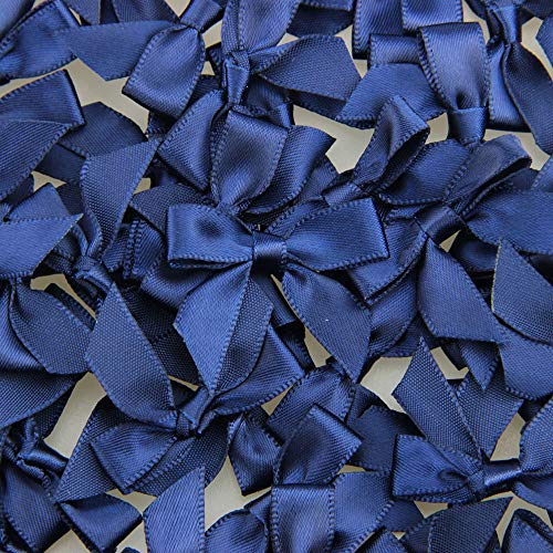 Image of 50pcs Boutique Mini Navy Blue Satin Ribbon Bows for Craft Sewing Scrapbooking Wedding and Gift