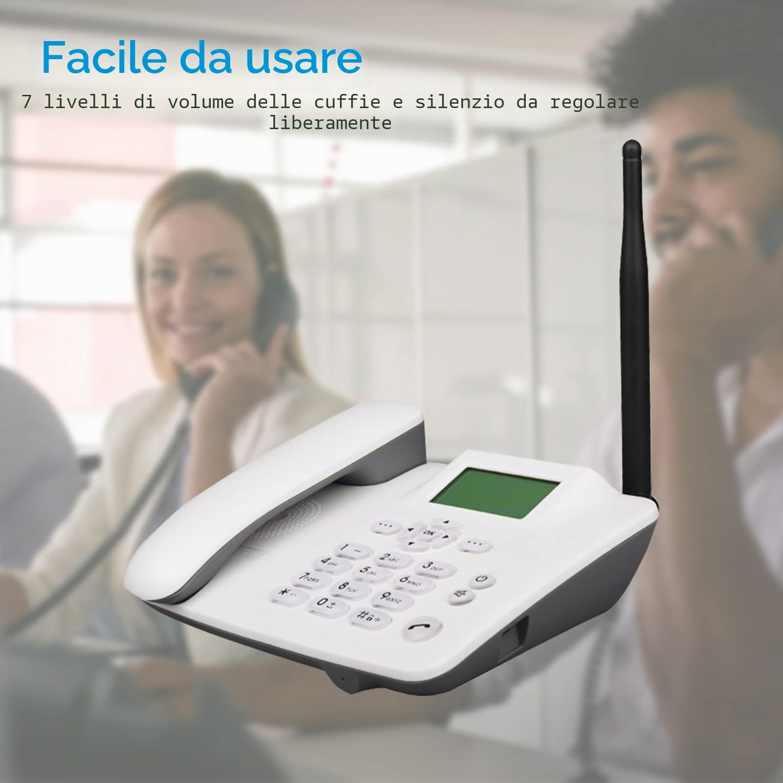 Telefono fisso senza fili 4G Supporto telefonico da tavolo GSM 850/900/1800/1900MHZ Scheda SIM Telefono cordless con antenna Radio Sveglia Funzione SMS per casa Casa Call Center Ufficio