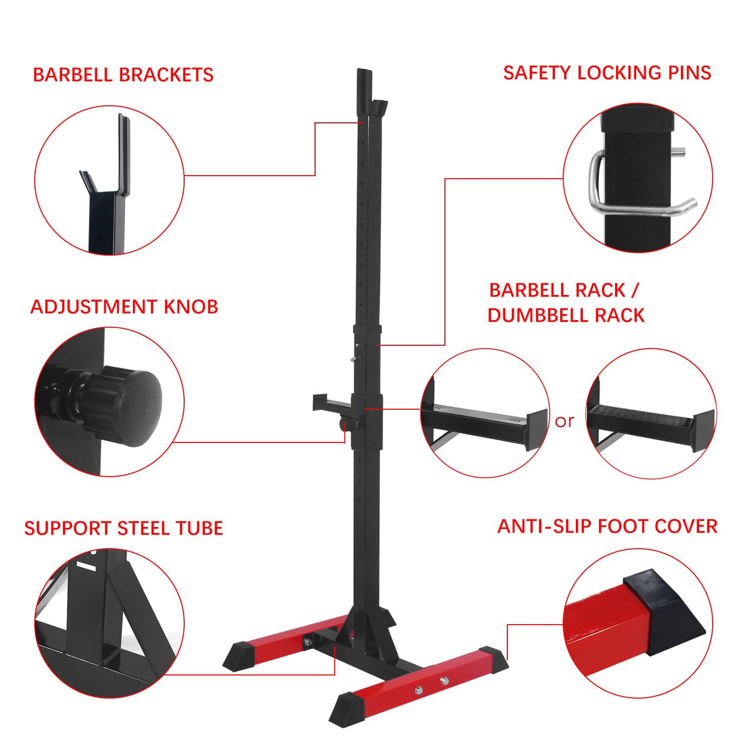 ISE Support Barre de Musculation, Rack Squat Multifonction Barbell, Rack Musculation Cages de
