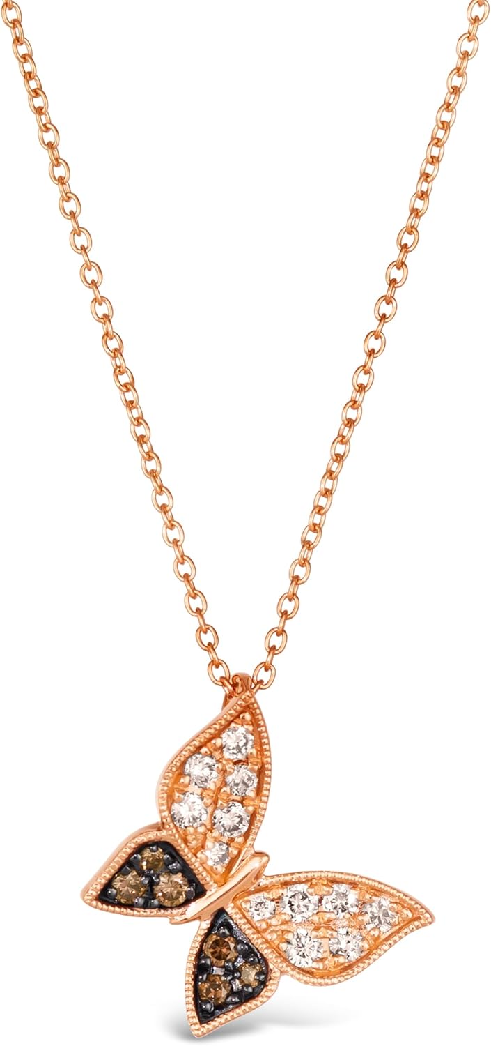 Le Vian 1/3 Carat White and Chocolate Diamond Butterfly Pendant Necklace for Women | 14k Rose Gold Pave Necklace for Her I 18 Inch Chain with Lobster Claw Clasp (White/Brown, 0.29 cttw) Elegant Design