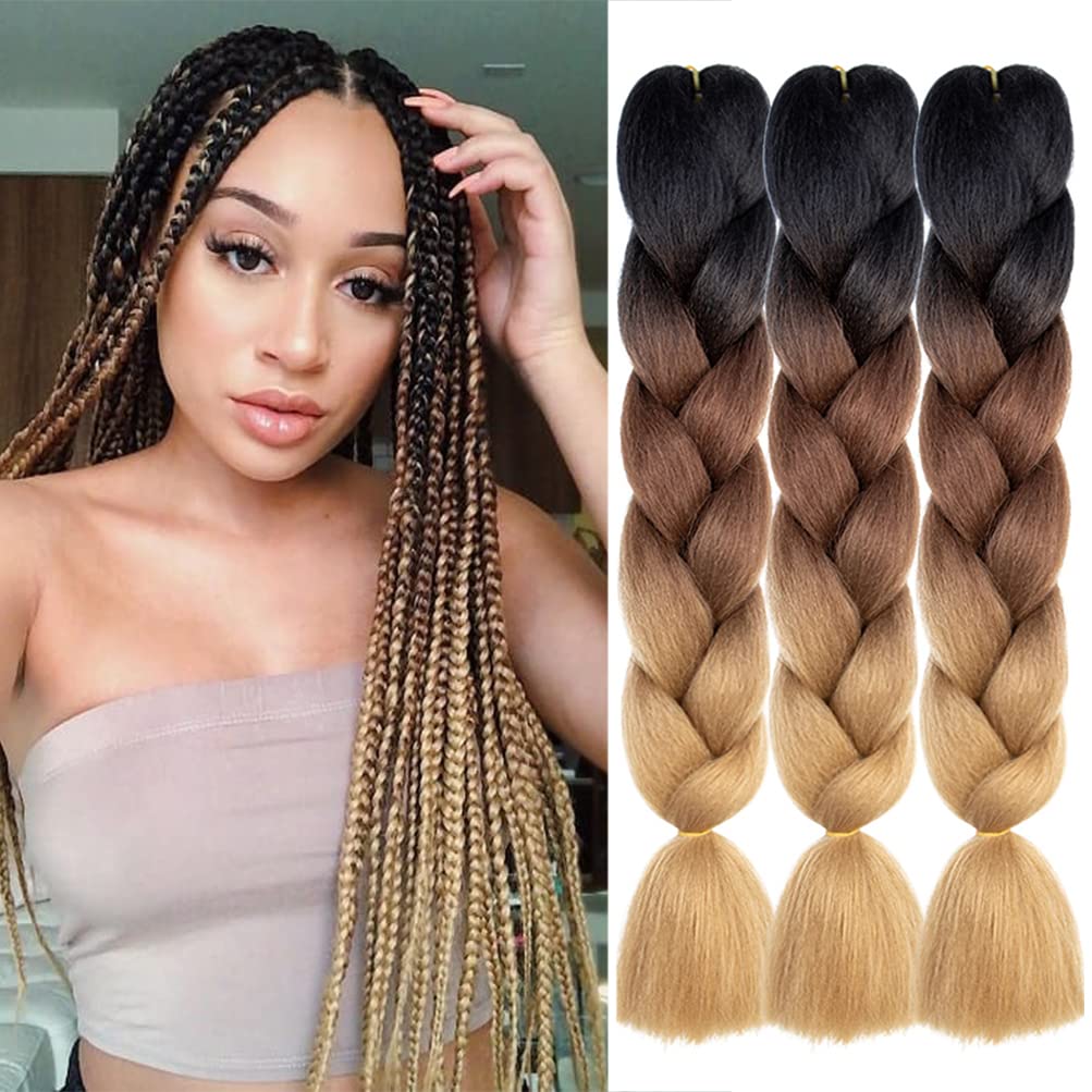Amazon.com : AFNOTE Ombre Brown Braiding Hair Extensions 24  display picture 1
