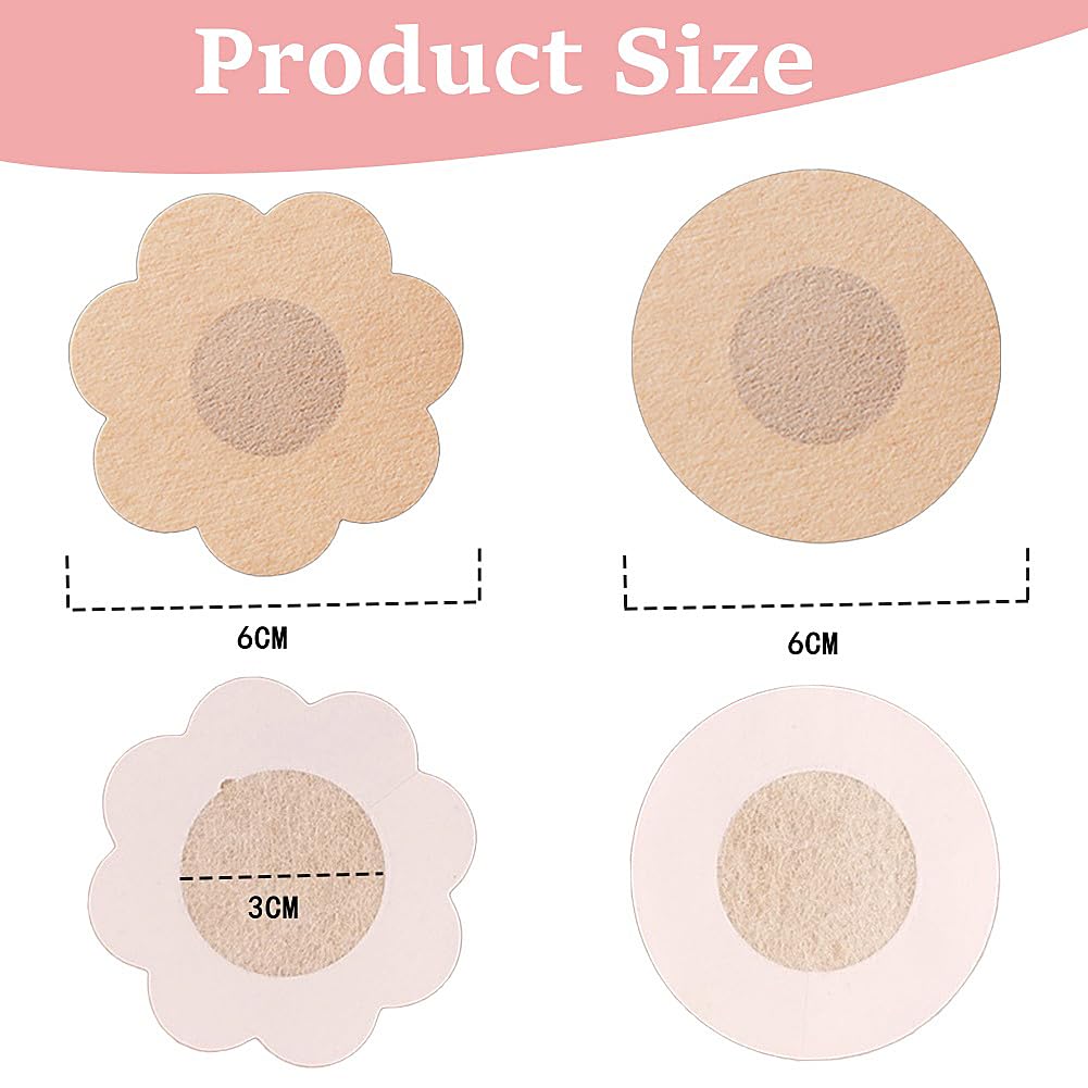 80 Pezoneras Adhesivo Pecho, Almohadillas Adhesivas Invisibles Desechables para Pezones, Cubrepezones para Mujer, Color de la Piel, S