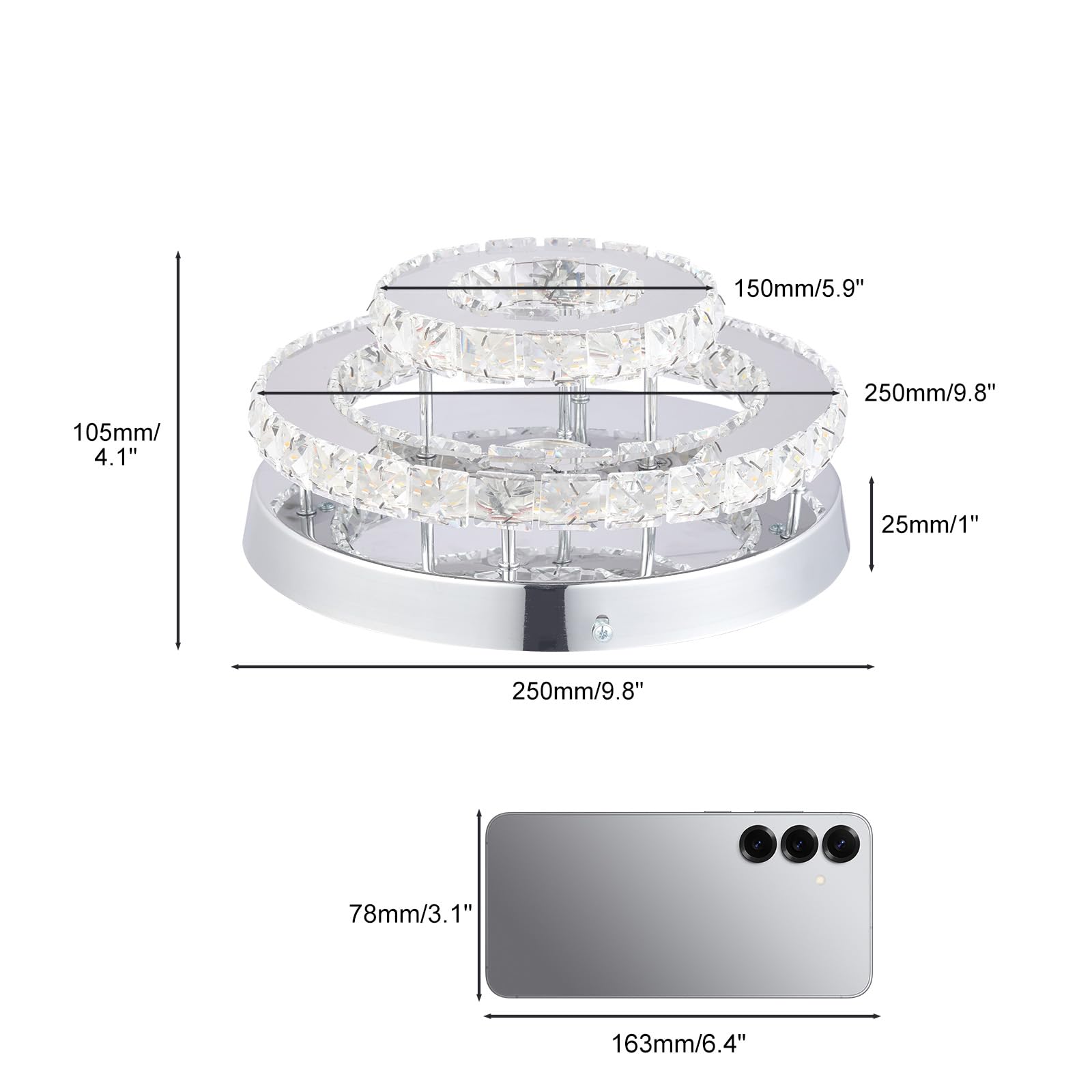 Lampadari Lampade Mini Lampadario LED Cristallo Plafoniera 2 Strati Rotondo Flush Mount Plafoniera Illuminazione Moderna Lampadario per Corridoio Scale Cucina Bagno (Dimmable)