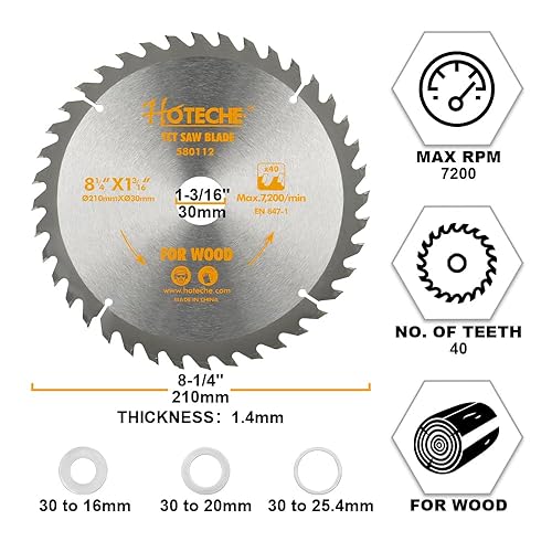 Miniatura 2 de Hoteche Hoja de sierra circular de 8-14 pulgadas para madera de 40 dientes, hoja de sierra profesional de alto rendimiento para sierra ingletadora y