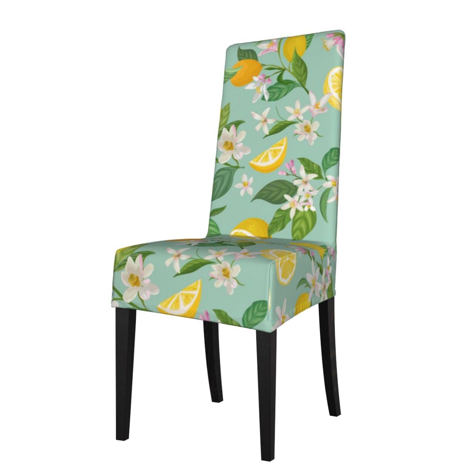 LKYMOH Teal Lemon And Leaf Printed, Chair Covers Stretch Chair Slipcovers for Dining Room, for Party Pet Protection Universal Fit Soft Polyester