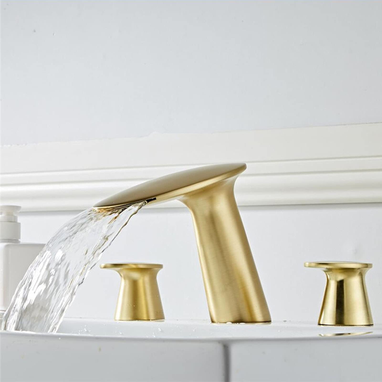 Robinet cascade salle de bain en laiton 3 trous or brossé 2 poignées