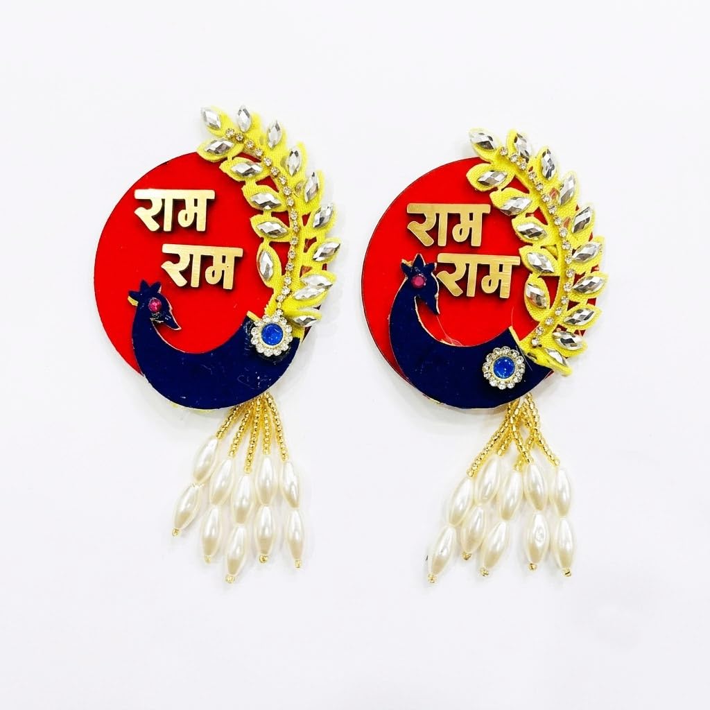 Zirkan AD Latkan Handmade Wooden Material Puja Rakhi Sohn Soon Puja Tags Door Tags 1 Pair (2 piece) Medium Size-image-12