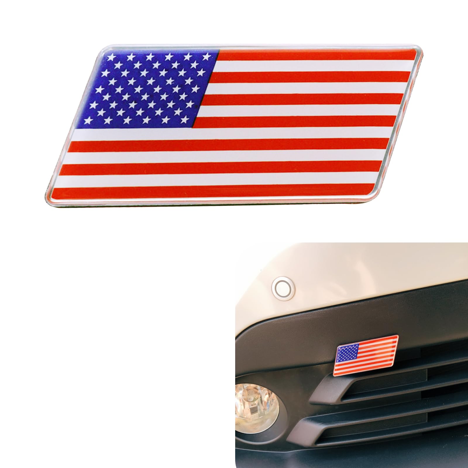 1 PC Car Grille Center Mark, 2.55" x 1.37" American Flag Design Alloy Bayonet Bumper Decorative Badge, Personalized Modification Accessories, Suitable for Many Types of Vehicles (Blue & Red)