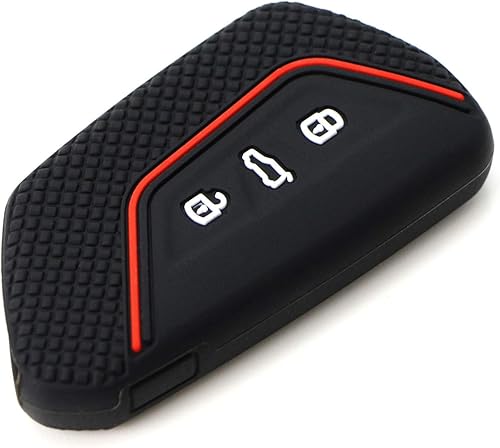 Miniatura 8 de iJDMTOY Funda de silicona suave negra para llavero con rayas rojas compatible con Volkswagen MK8 GolfGTI, Skoda Octavia con llave inteligente de 345