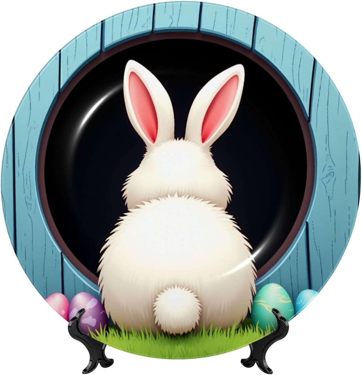 Easter Scene Style Ceramic Plate Display Decorative Plate With Stand Wall Hanging Plate For Home Decor 10 Inch