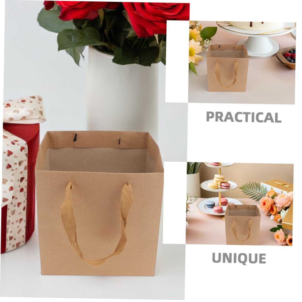 VALICLUD Lot De 10 Paquet En Papier Kraft Brun Carrés 25x25x25 Cm Paquet à Fleurs Et Résistants Pour Bouquets Et Pâtisseries Et Emballages Présents Écologiques