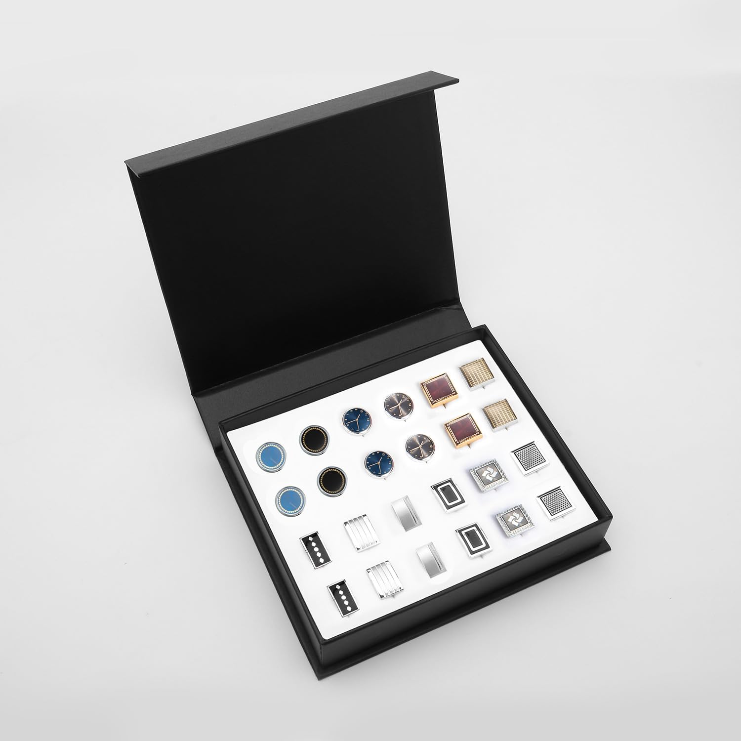 wynameleri Cufflink 12 Pairs, Classic Fashion Men's Cuff Links Silver-Tone Gold-Tone Black for Business Wedding Party Gift Box - Image 5