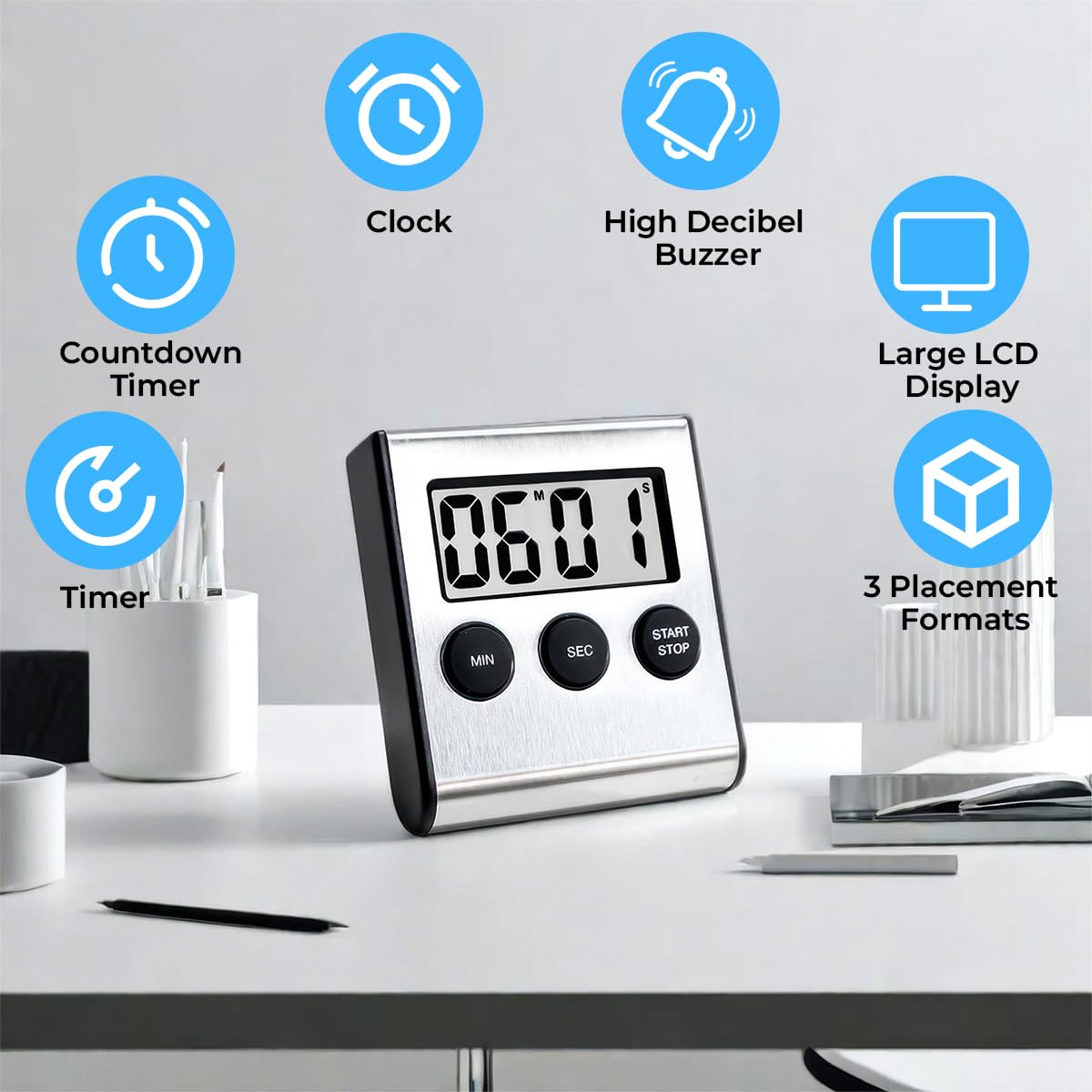 Timer Digitale Magnetico 2 Pezzi – Grande Display, Allarme Forte Per Cucina, Scuola E Fitness