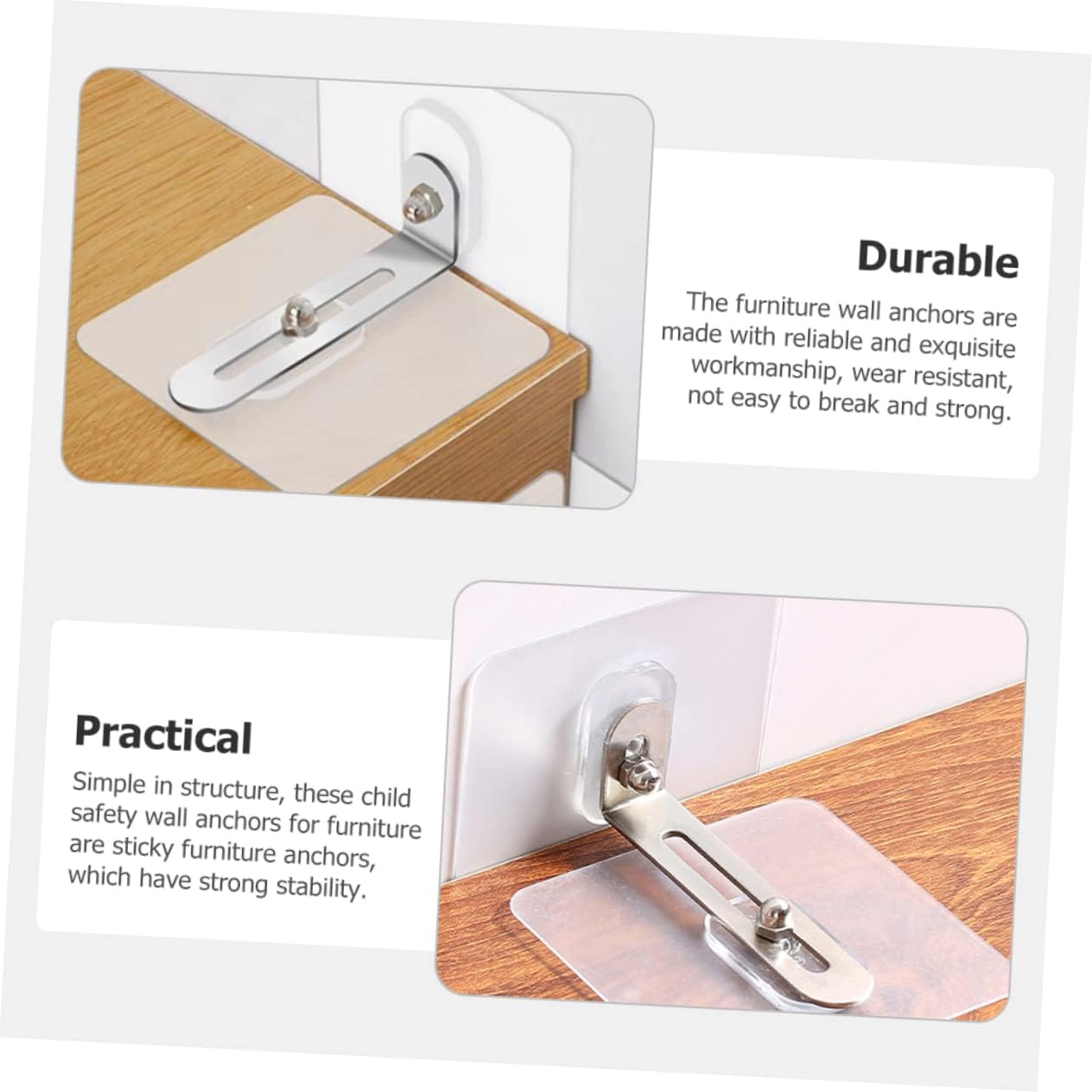 6pcs Self-adhesive Furniture Wall Anchors No Drill Anti-tip Straps for Proofing Heavy Duty Safety for Dressers and Cabinets